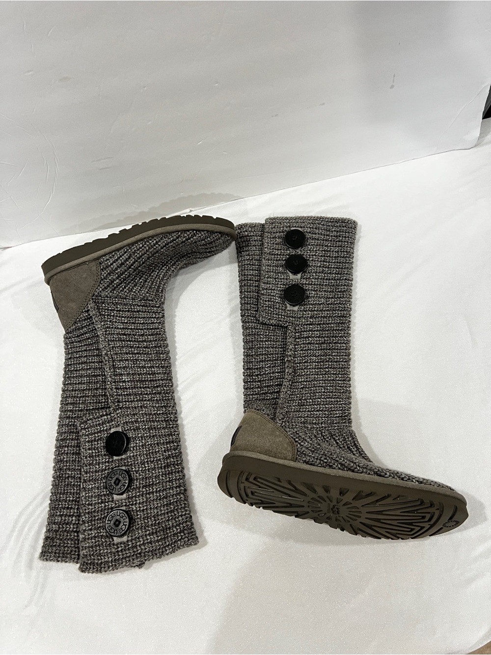 Ugg Carly Boots Size 7 Heathered Gray Knit Tall Short